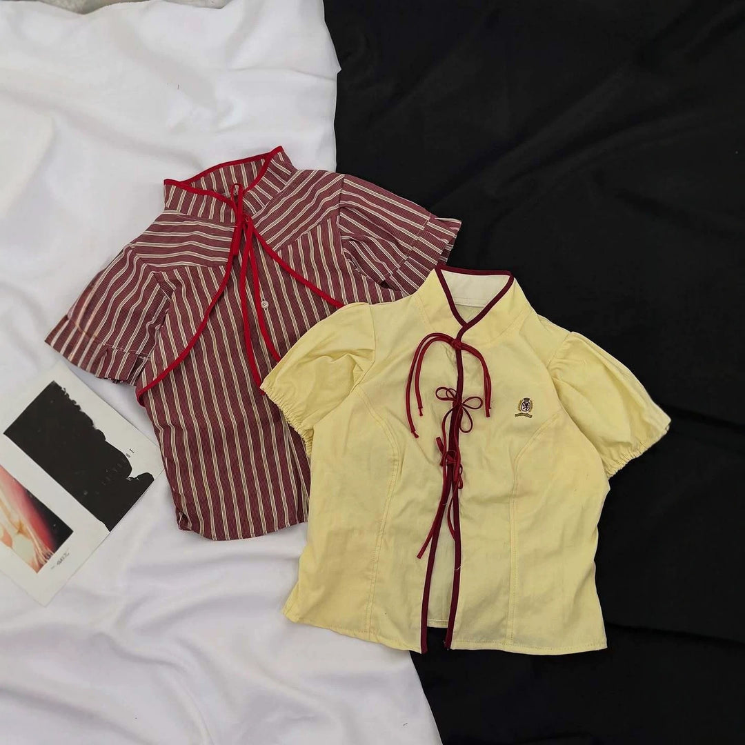 Damen Modische Bluse mit hochgeschlossenem Kragen und dekorativen Rüschen Drune