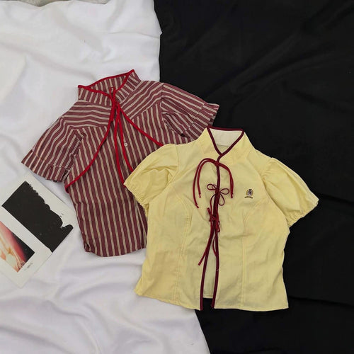 Damen Modische Bluse mit hochgeschlossenem Kragen und dekorativen Rüschen Drune