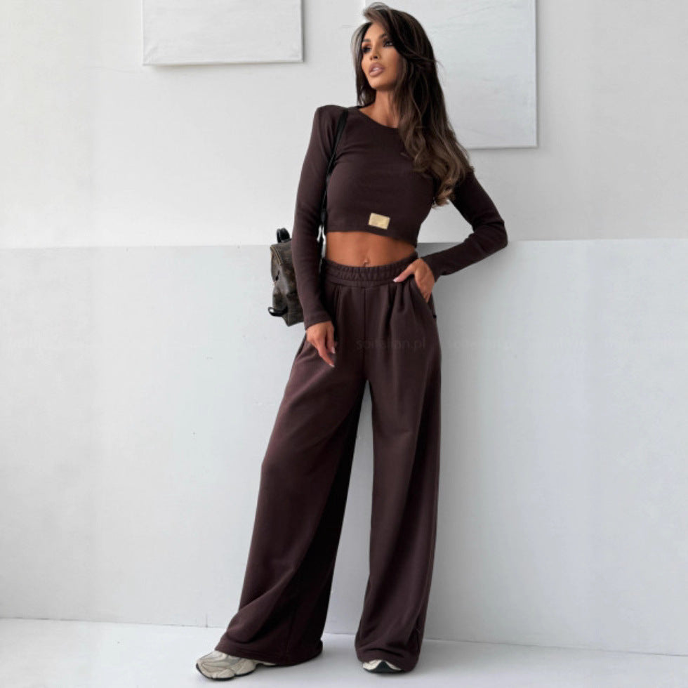 Damen Bequemes Set aus cropped Oberteil und weitem Jogginghose Drune