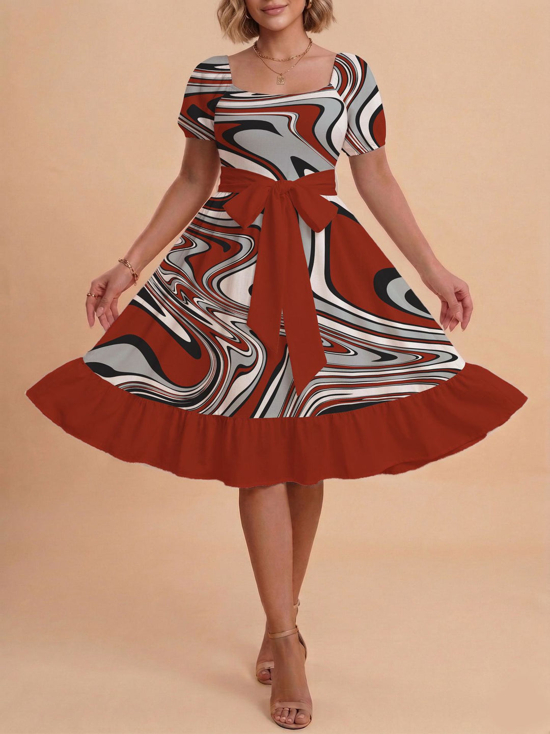 Damen Verspieltes Maxikleid mit Bärenmuster und taillierbarem Band Drune