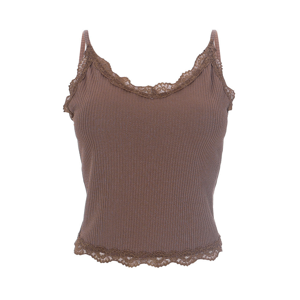 Damen Trägershirt mit romantischem Spitzenbesatz und komfortablem Rippstrick Drune