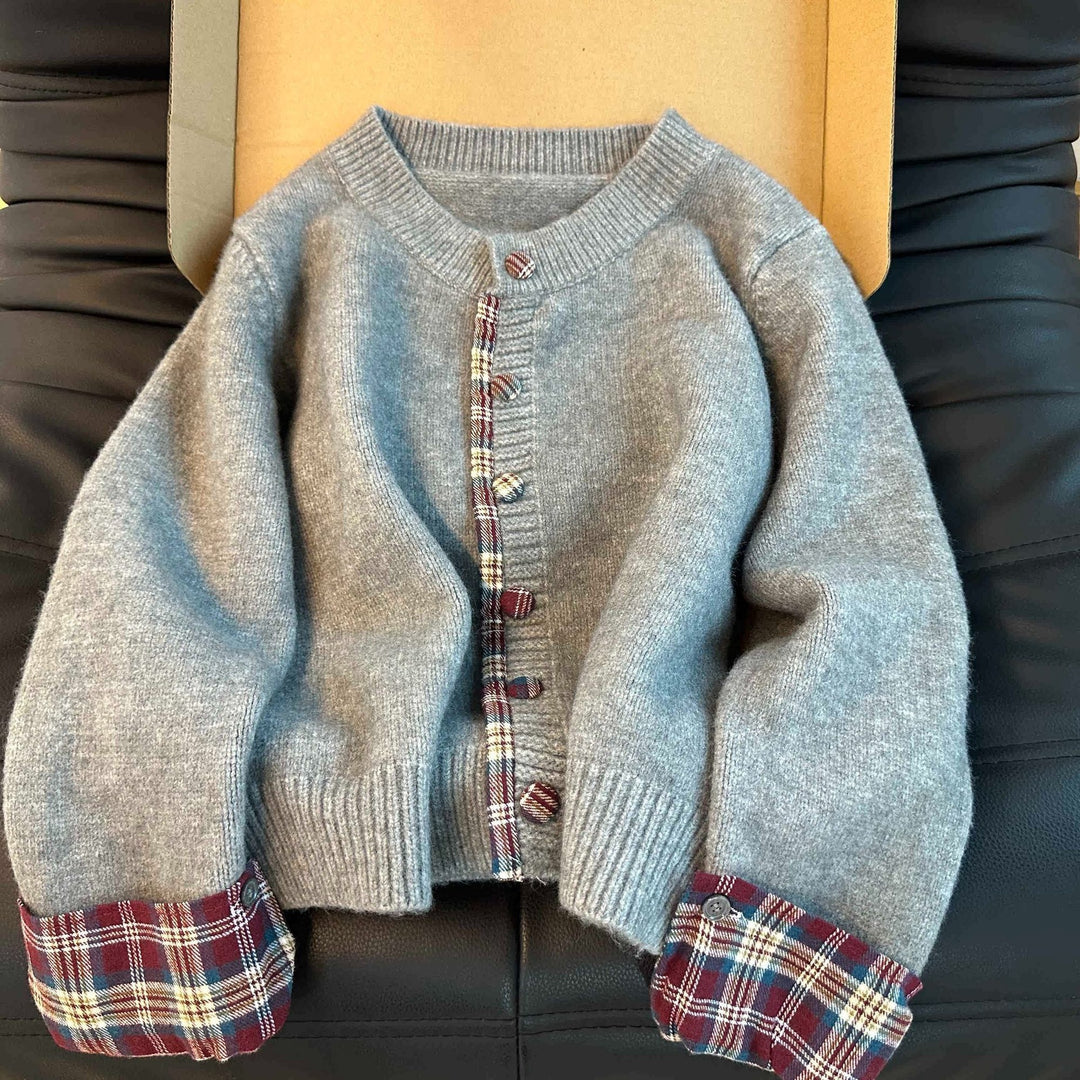 Damen Strickjacke mit kreativem Knopfdesign und kontrastierender Innenauskleidung Drune