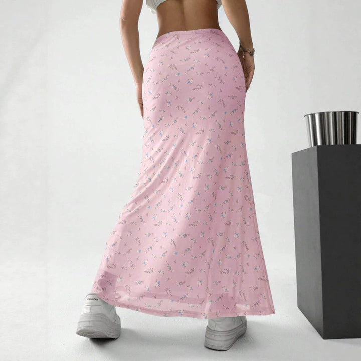 Damen Maxirock mit floralem Print und eleganter Transparenz Drune