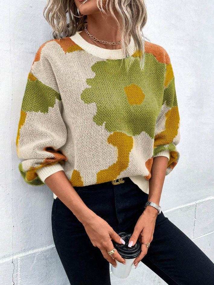 Drune | Pullover Pullover Strickstoff Lockere Passform Rundhals Ballonärmel Gemustert