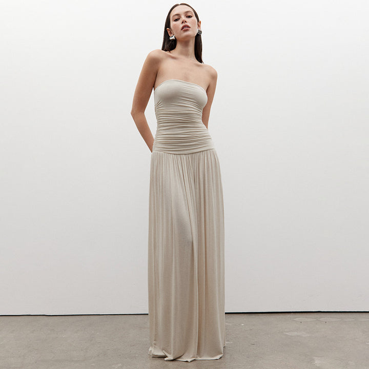 Damen Sommerliches Maxikleid mit schulterfreiem Design und eleganter Raffung Drune