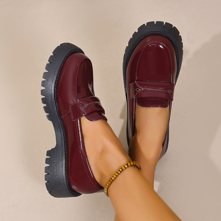 Damen Chunky Loafers mit glänzendem Obermaterial und rutschfester Sohle Drune
