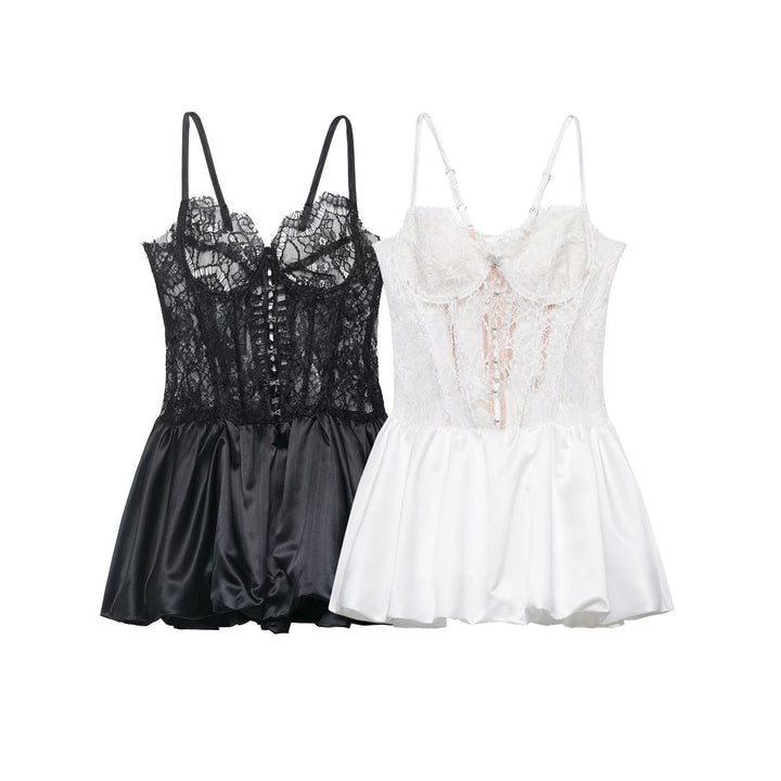 Damen Spitzen-Nachtkleid mit hochwertiger Satin-Rockpartie Drune