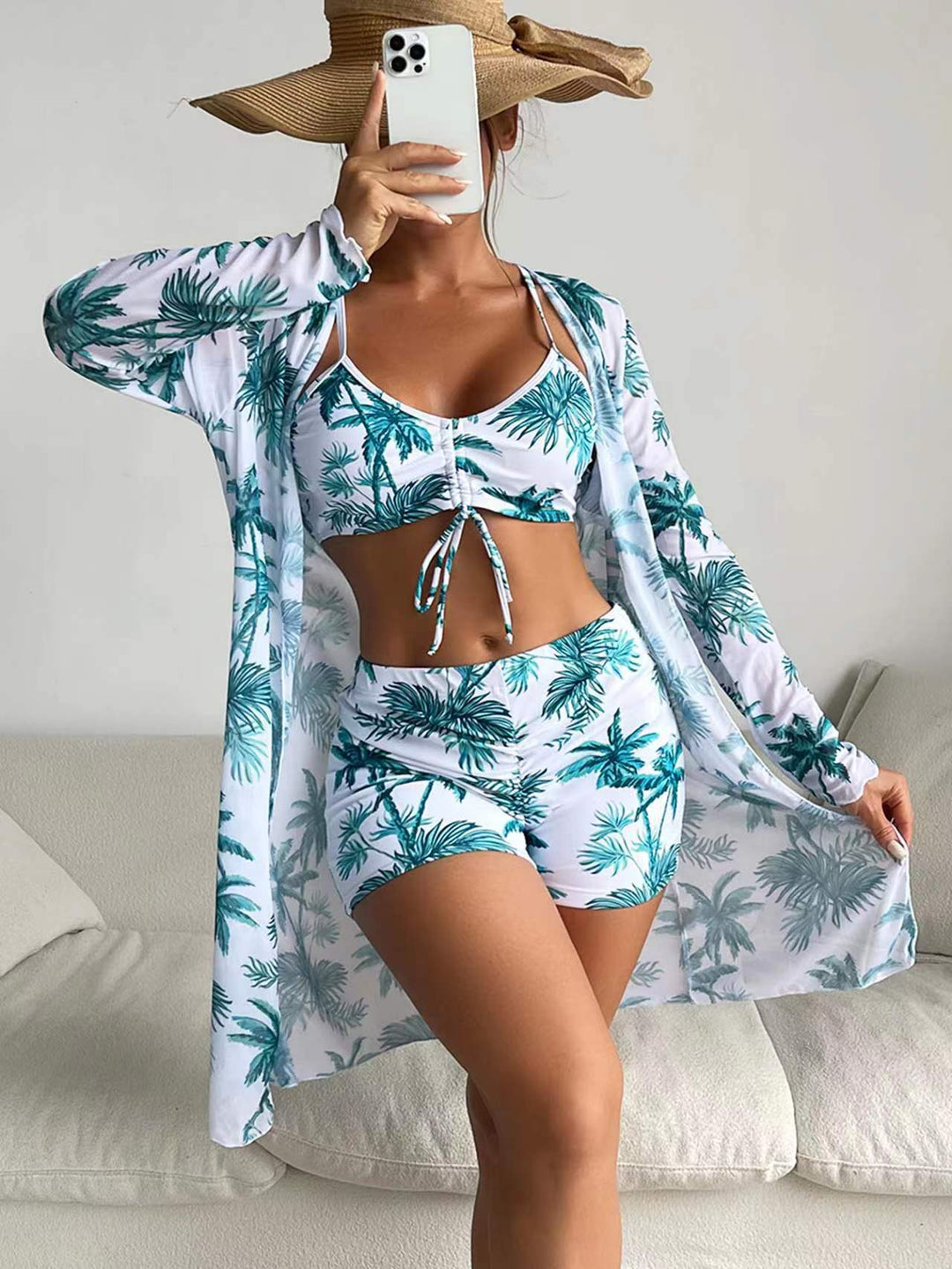 Drune | Dreiteilige Bluse mit hoher Taille und langen Ärmeln mit Kordelzug