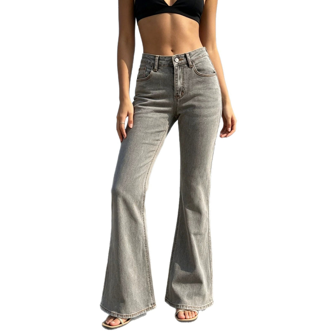 Damen nan hochgeschnittene Flared-Jeans aus Stretch-Denim mit figurbetonter Taille und weitem Bein Drune