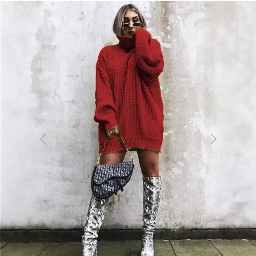 Damen Grobstrickpullover mit hochgeschlossenem Kragen und lässigem Oversized-Schnitt Drune