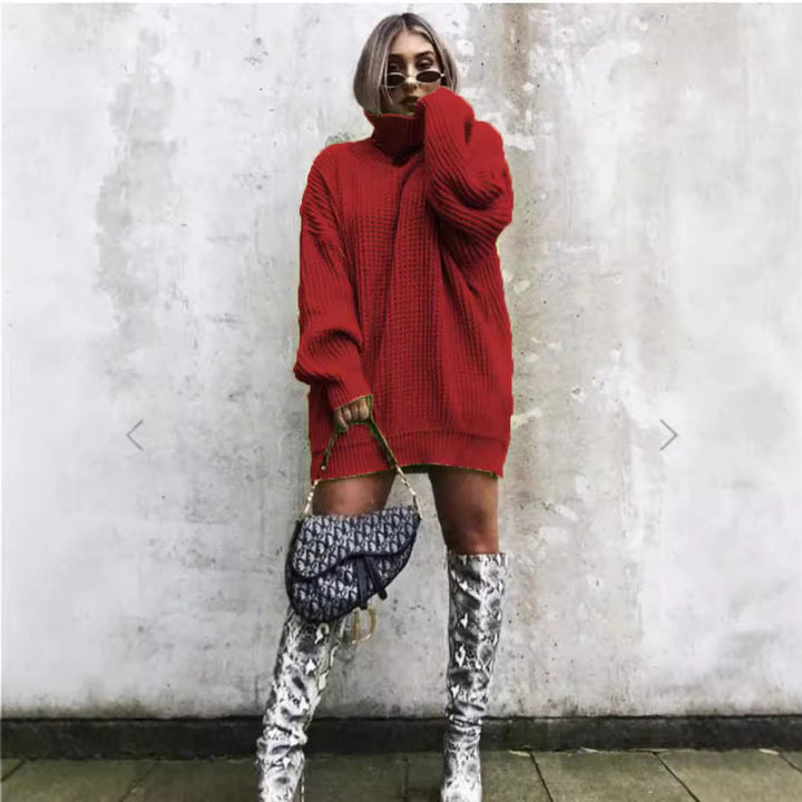 Damen Grobstrickpullover mit hochgeschlossenem Kragen und lässigem Oversized-Schnitt Drune