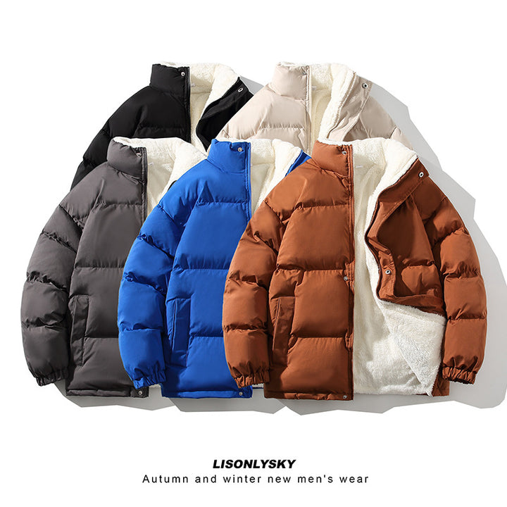 Herren nan gefütterte Winter-Steppjacke mit Teddyfutter, hohem Stehkragen und verdeckter Druckknopfleiste Drune
