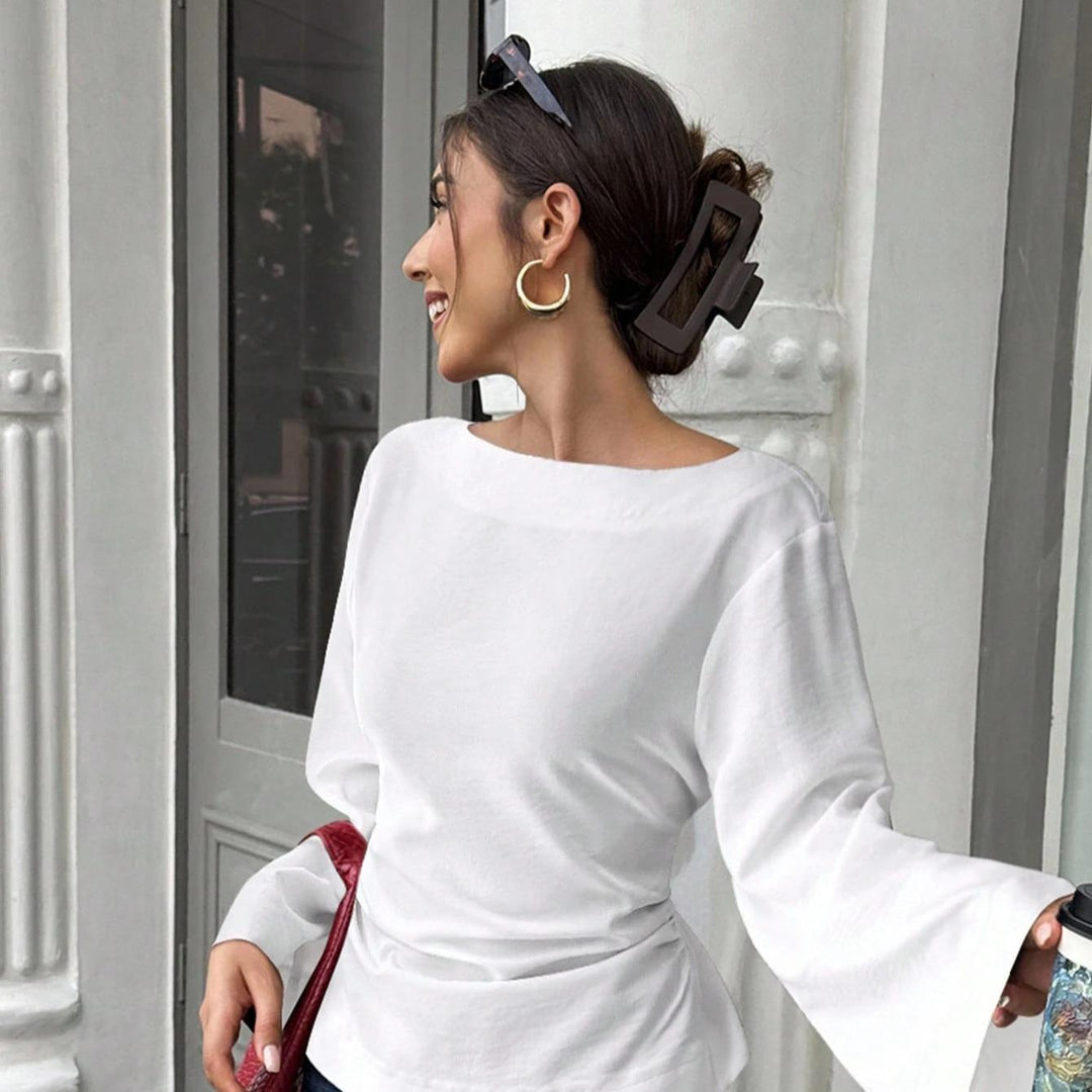 Damen elegantes Oberteil mit weitem Ärmel und schickem Bund Drune