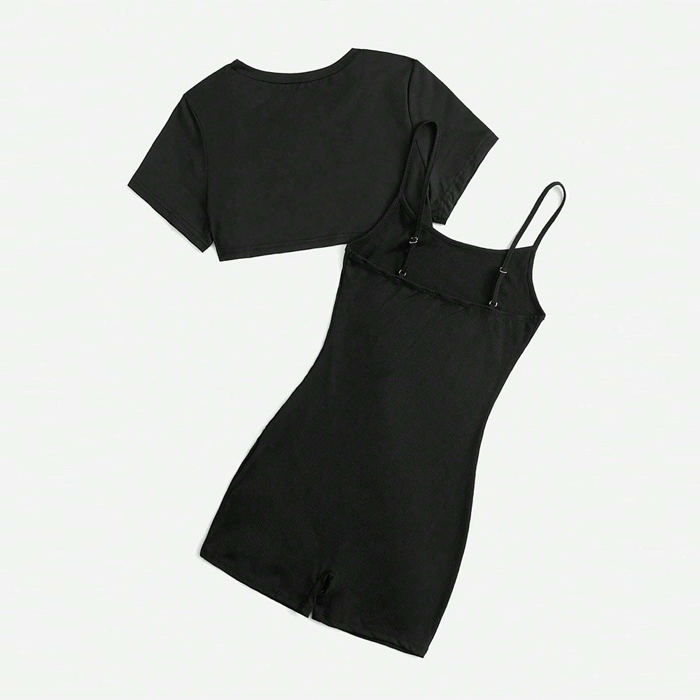 Damen Cropped Top und Shorts Jumpsuit Set Drune