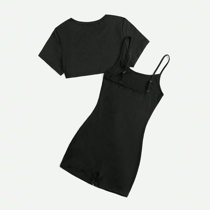 Damen Cropped Top und Shorts Jumpsuit Set Drune