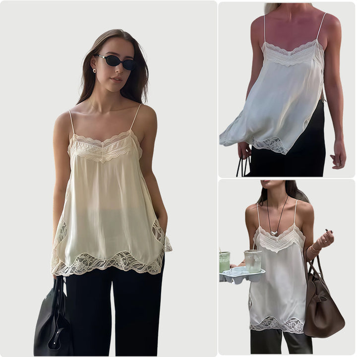 Damen elegantes Spitzentop mit feinen Trägern Drune