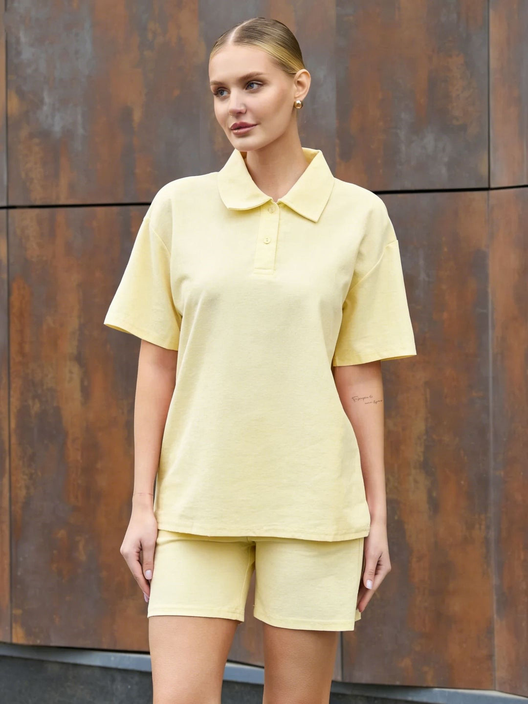 Damen Sportliches Kurzarm-Set mit hohem Kragen und Reißverschluss Drune