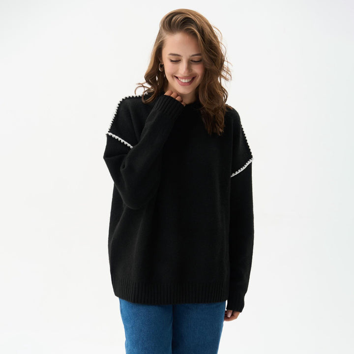 Damen eleganter Strickpullover mit einzigartigen Rippstrukturen und modischen Akzenten Drune