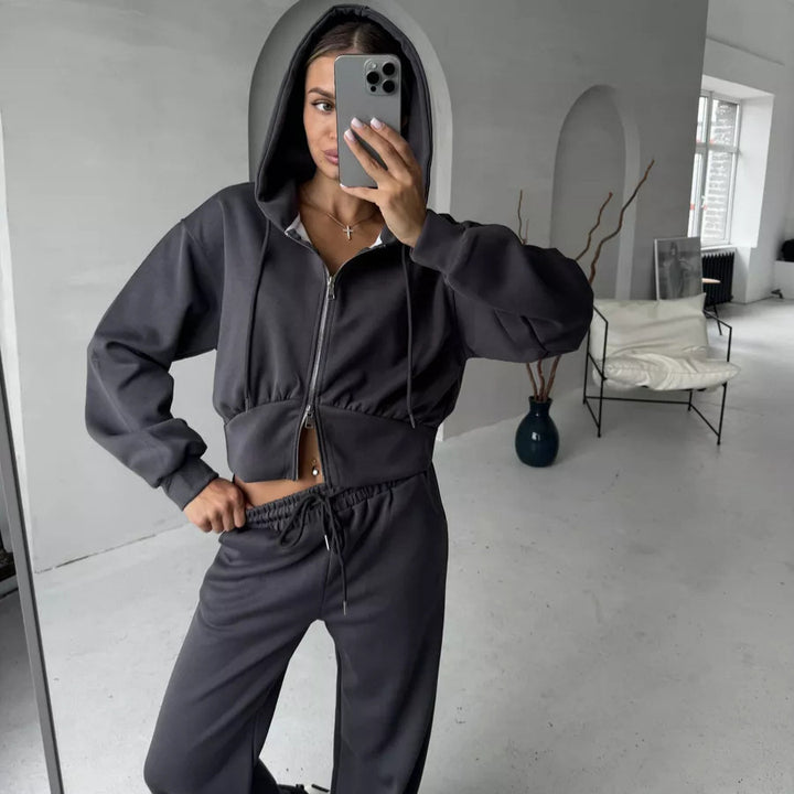 Damen cropped Hoodie und entspannte Jogginghose Set Drune