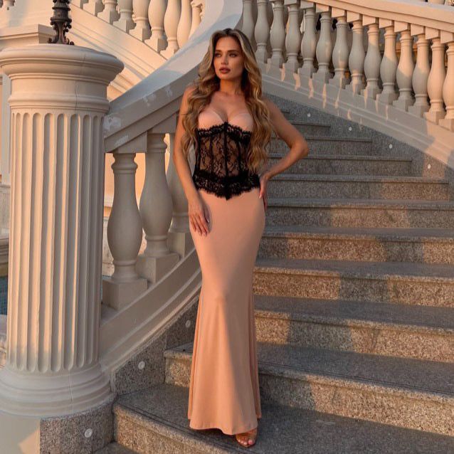 Damen Abendkleid mit elegantem Bustier und floralem Spitzenoberteil Drune