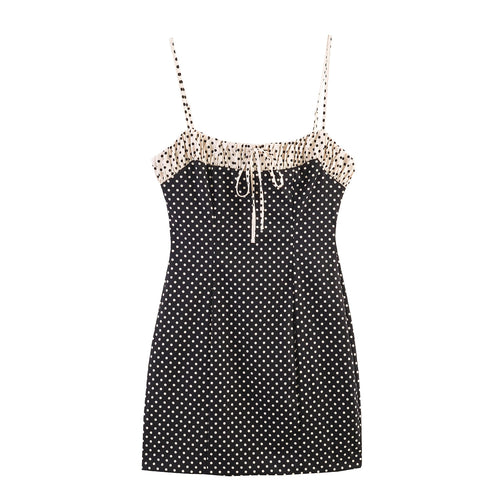 Damen Spaghettiträgerkleid mit Raffungen und Polka-Dots Drune
