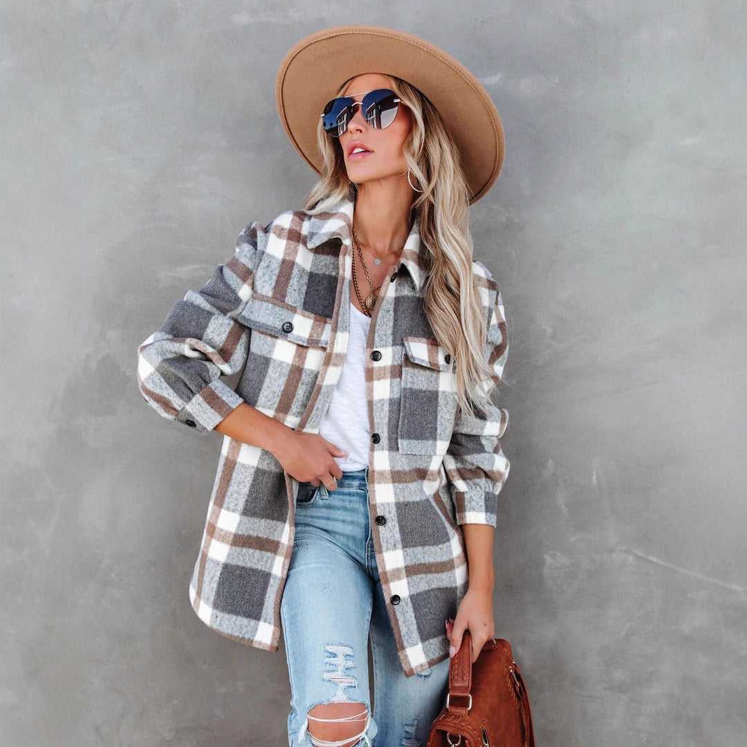 Damen Karierte Overshirtjacke mit lässigem Schnitt und Taschen Drune