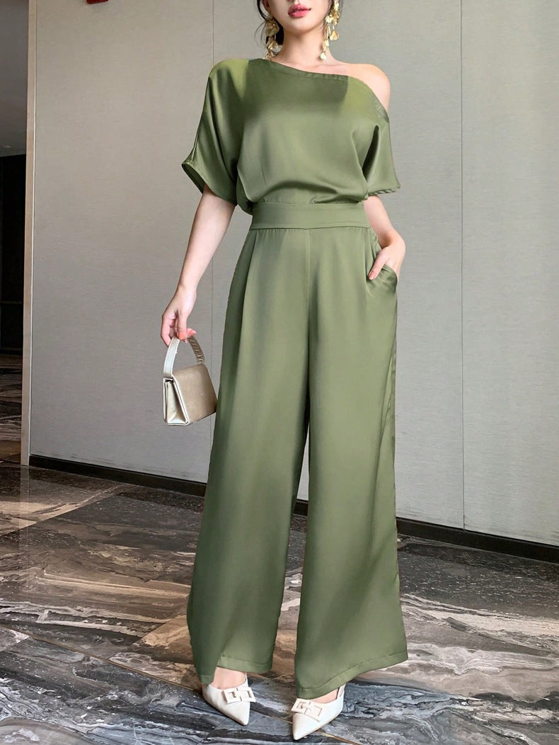 Damen Ein Schulter Jumpsuit mit weitem Bein und elegantem Schnitt Drune