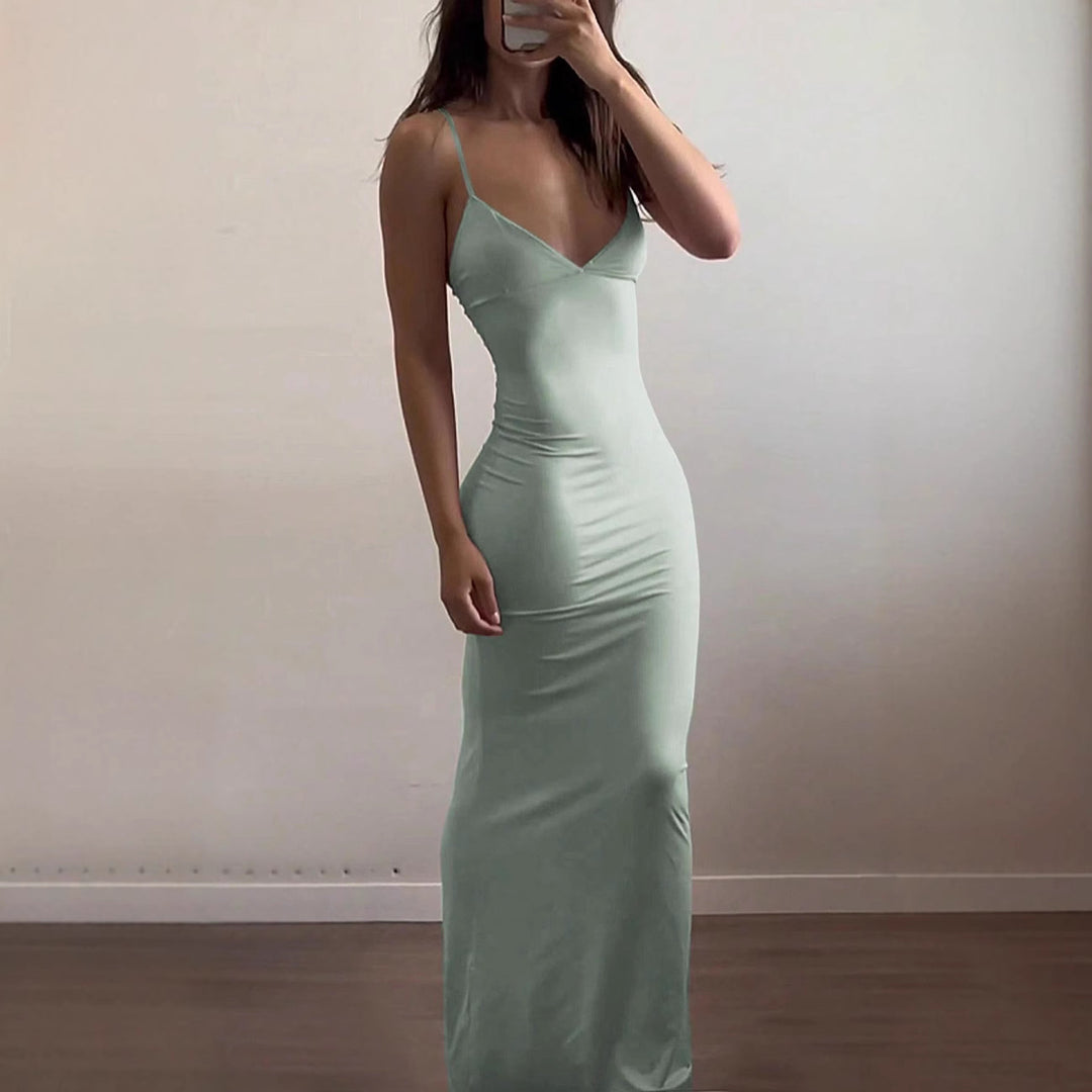 Damen Elegantes Etuikleid mit tiefem V-Ausschnitt und trägerlosem Design Drune