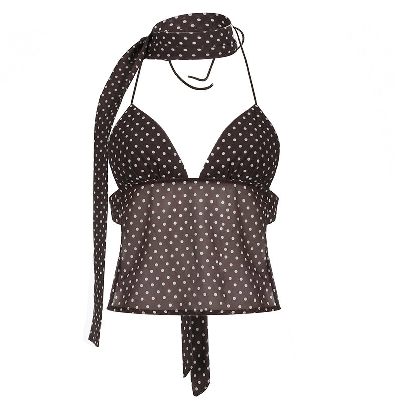 Damen Neckholdertop mit verspieltem Punktmuster und eleganten Bindebändern Drune