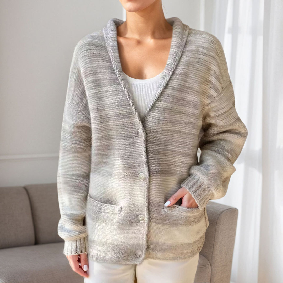 Damen Gemusterte Strickjacke mit lässigem Überschlag und Taschen Drune
