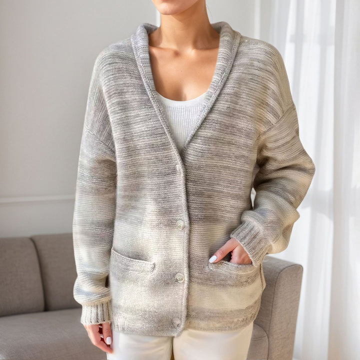 Damen Gemusterte Strickjacke mit lässigem Überschlag und Taschen Drune