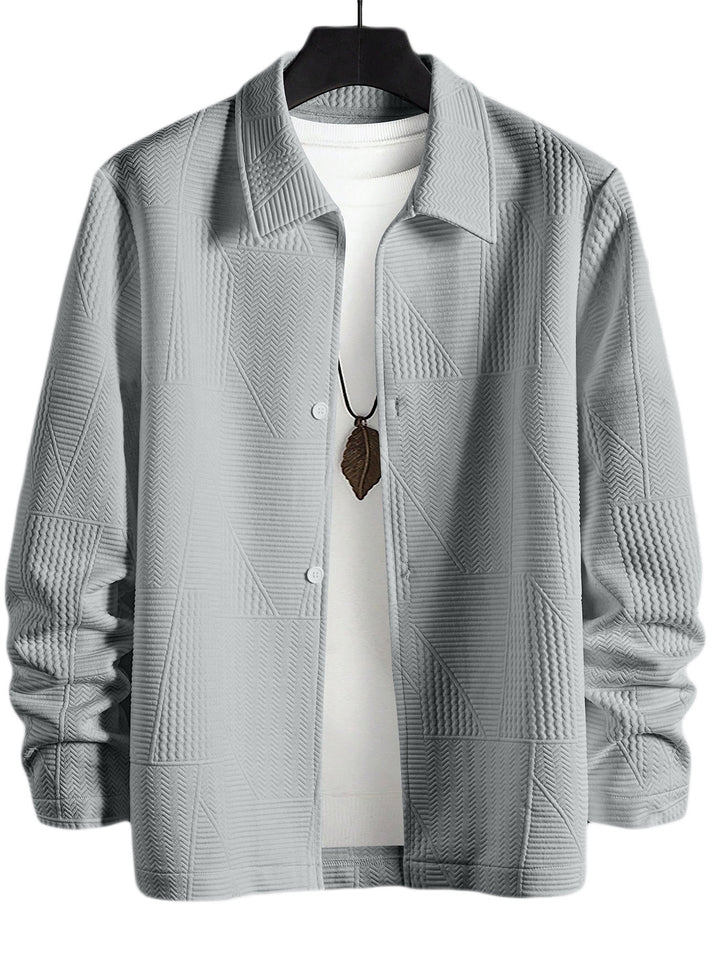 Herren nan strukturierte Shirtjacke im Patchwork-Relief mit Hemdkragen Drune