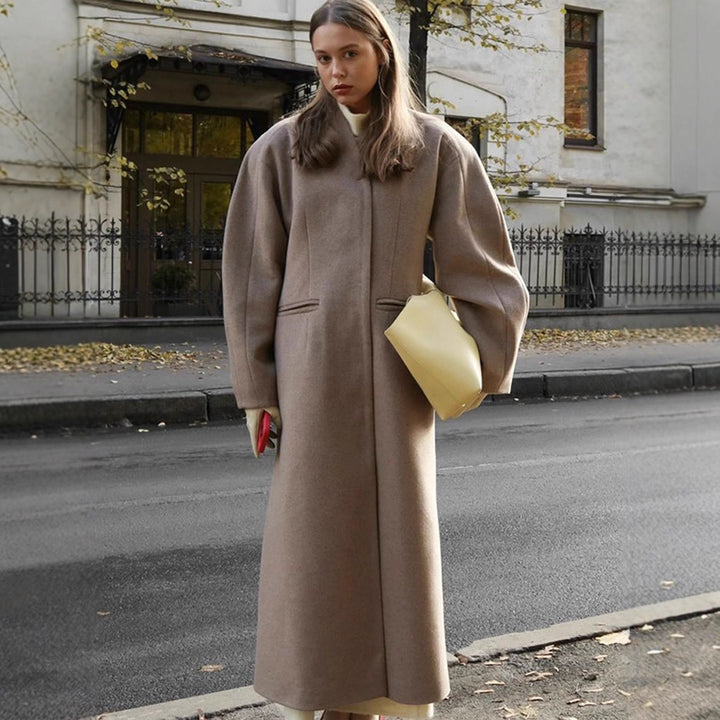 Damen Oversized Wollmantel mit dezenten Rüschen Drune
