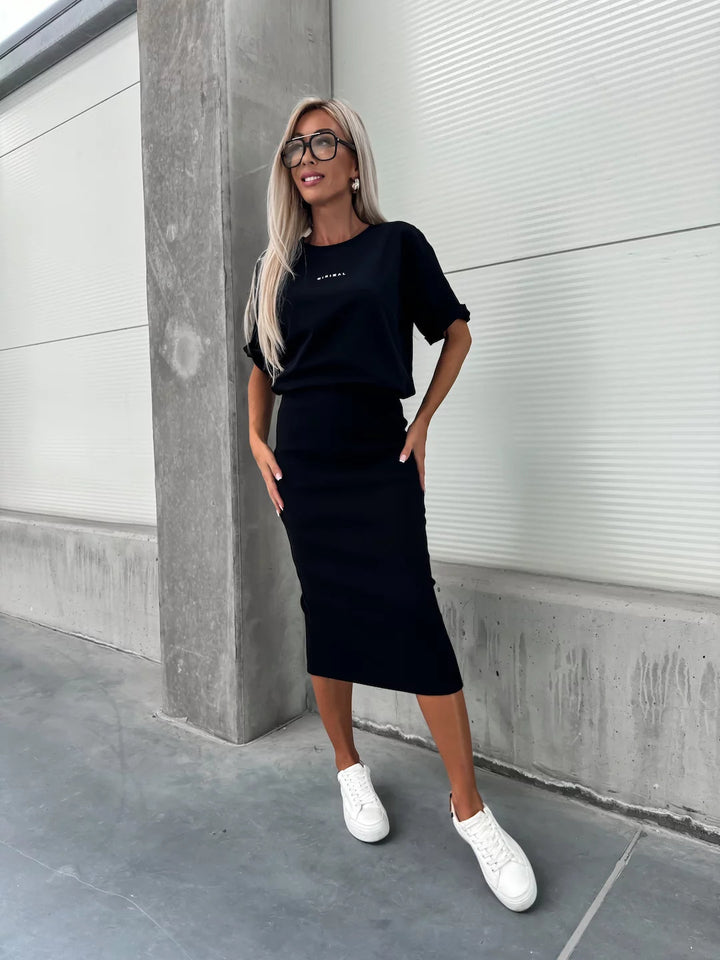 Damen Strickoberteil und Bleistiftrock-Kombination Drune