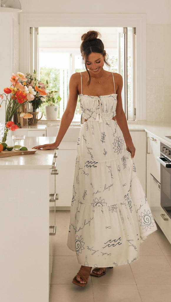 Damen Maxikleid mit verspieltem Cut-Out-Design und dekorativem Kordelzug Drune