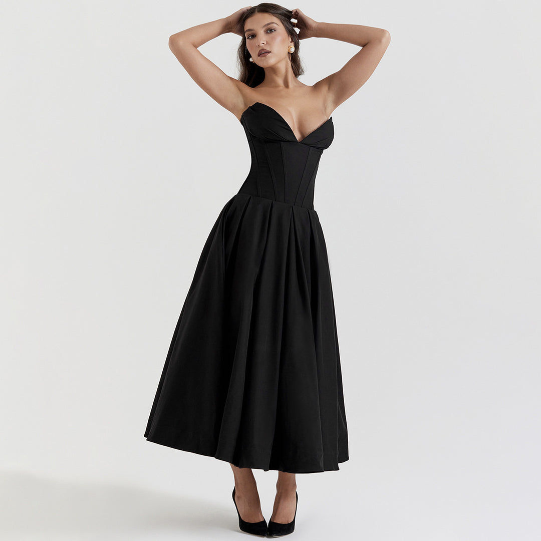 Damen Hochwertiges Abendkleid mit tailliertem Oberteil und voluminösem Rock Drune