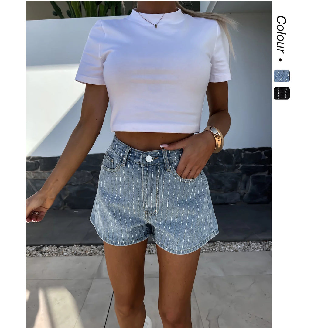 Damen Denim-Shorts mit klassischem Schnitt und feinen Nadelstreifen Drune