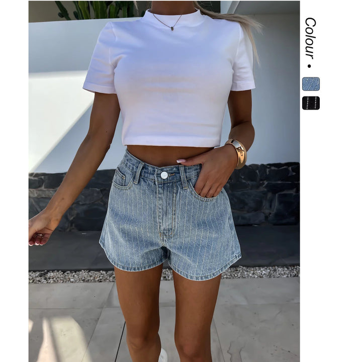 Damen Denim-Shorts mit klassischem Schnitt und feinen Nadelstreifen Drune