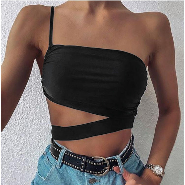 Damen asymmetrisches Crop-Top mit elegantem Wickeldesign Drune