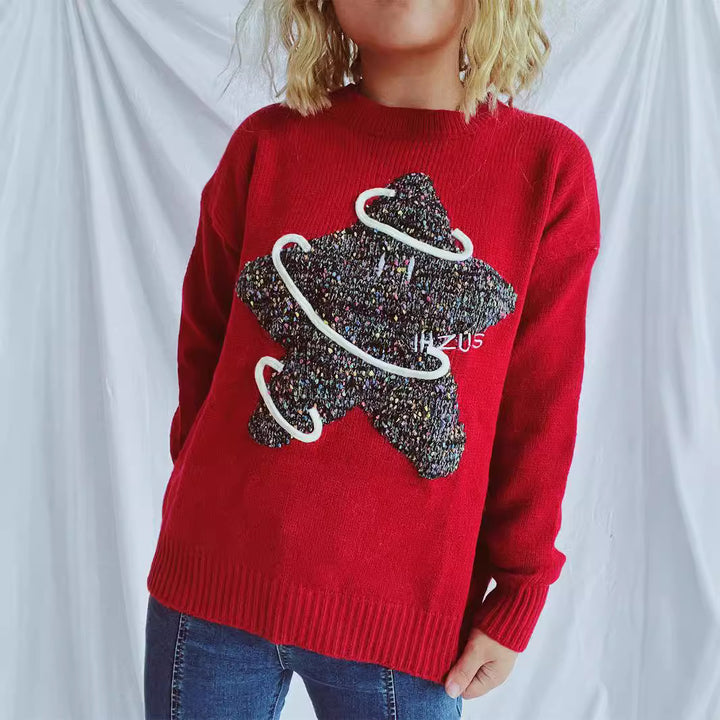 Damen Strickpullover mit kreativem Motiv und lässigem Schnitt Drune
