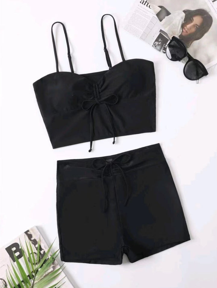 Damen Sportliches Crop-Top mit hoher Taille und verstellbarem Bund Drune
