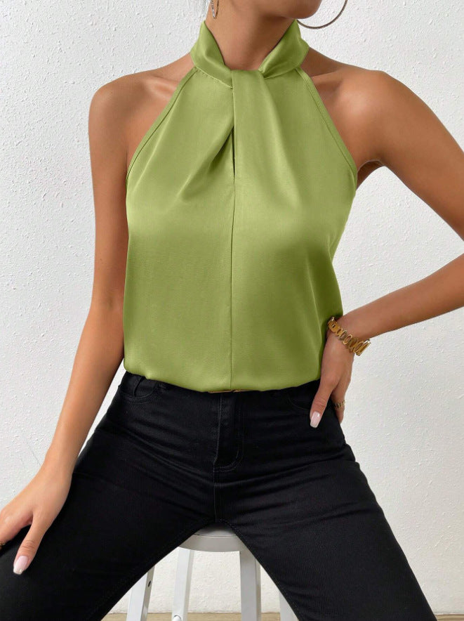 Drune | Damen Knoten Hals Stil Top Seide