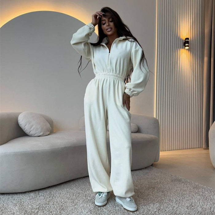 Damen Sportlicher Jumpsuit mit High-Waist Bund und verdecktem Reißverschluss Drune