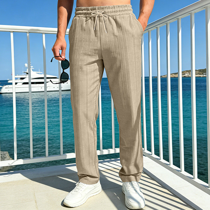 Herren nan Ferien-Loungehose aus atmungsaktivem Leinen‑Baumwollmix mit elastischem Bund und geradem Bein Drune