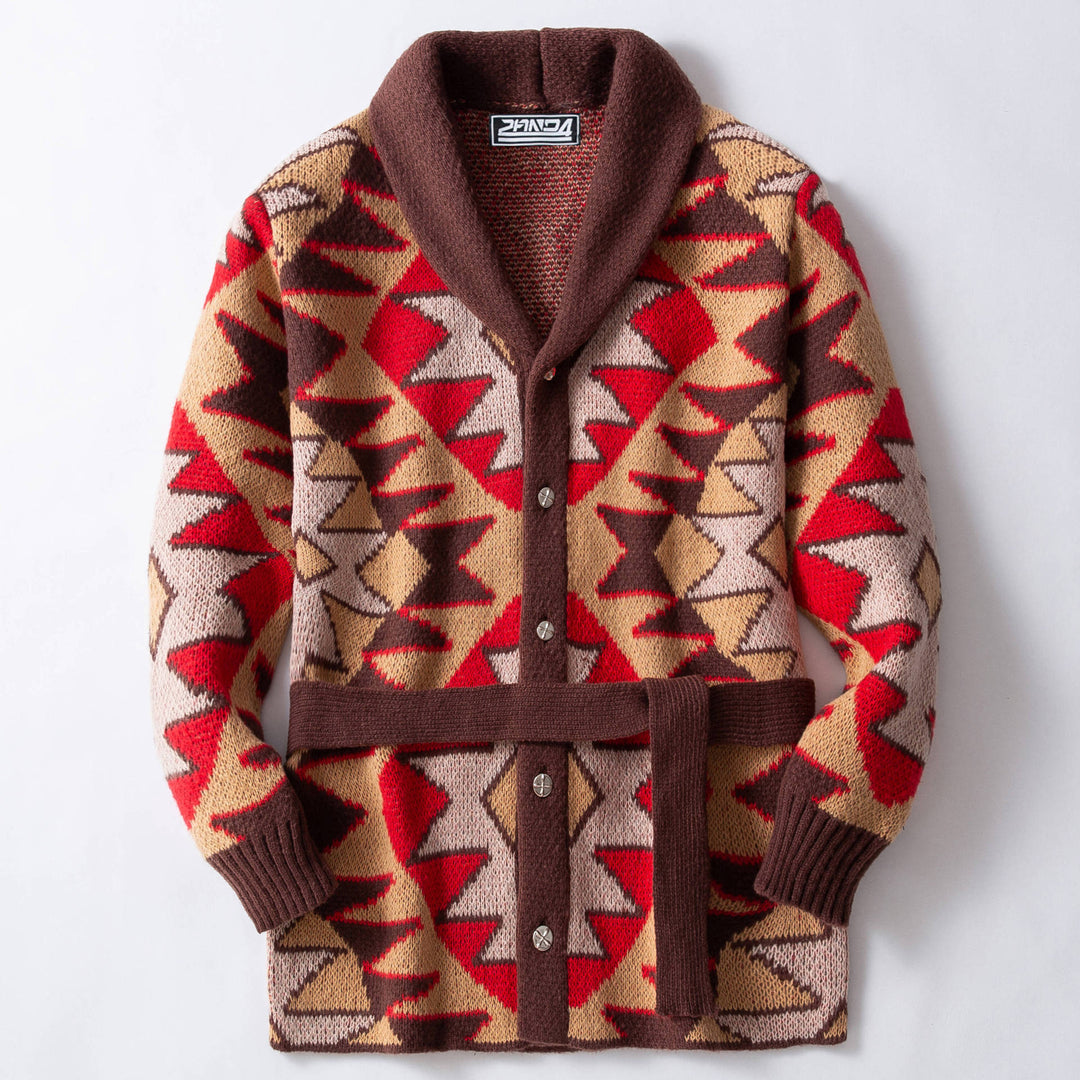 Damen Strickjacke mit geometrischem Muster und breitem Kragen Drune
