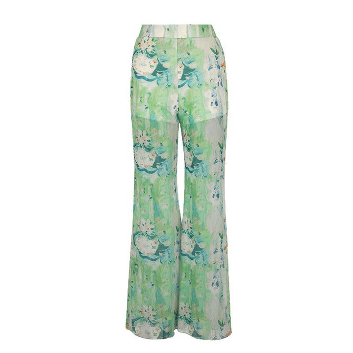 Damen weit geschnittene Transparente Blumenhose Drune