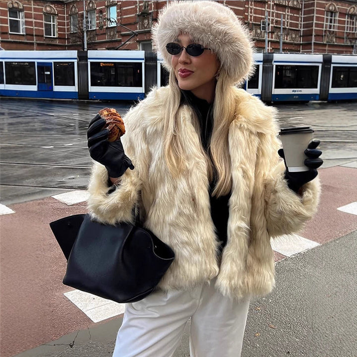 Damen Kunstfelljacke mit luxuriösem Kragen und elegantem Schnitt Drune