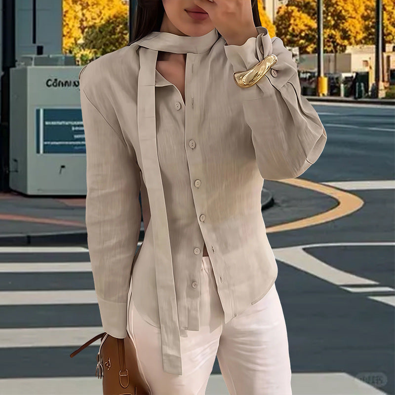 Damen Elegante und fließende Bluse mit Bindeakzent Drune