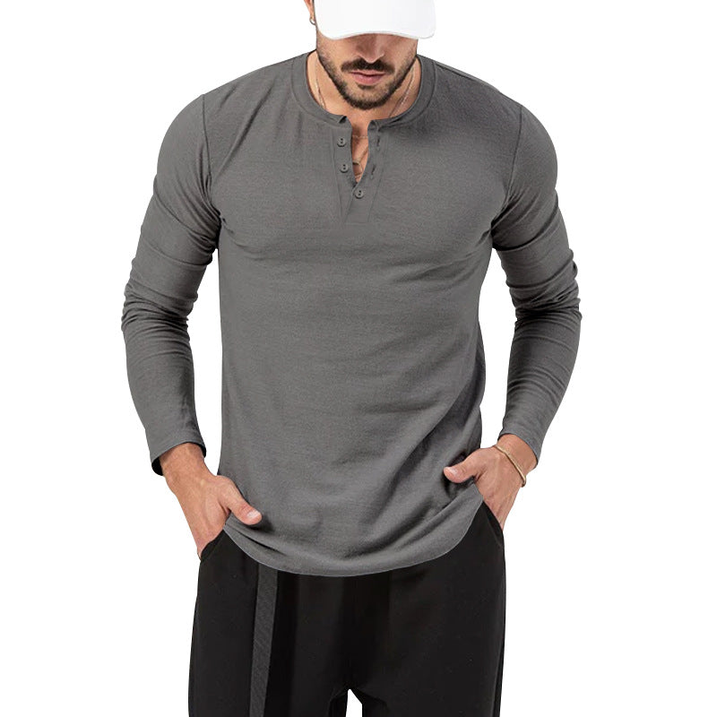 Herren Langarm Henley-Shirt mit modischem Knopfverschluss Drune