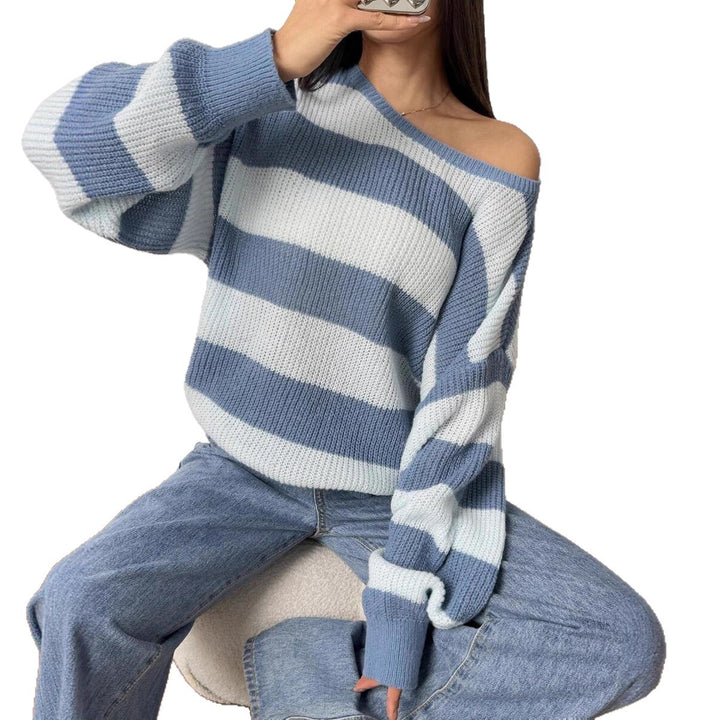 Damen Großer Strickpullover mit lässigem Blockstreifenmuster und weit geschnittenem Rundhalsausschnitt Drune